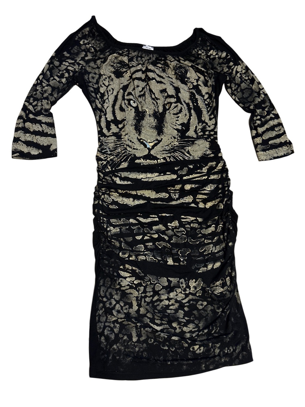 Vintage Black & Gold Tiger Print Bodycon Dress - Women's
